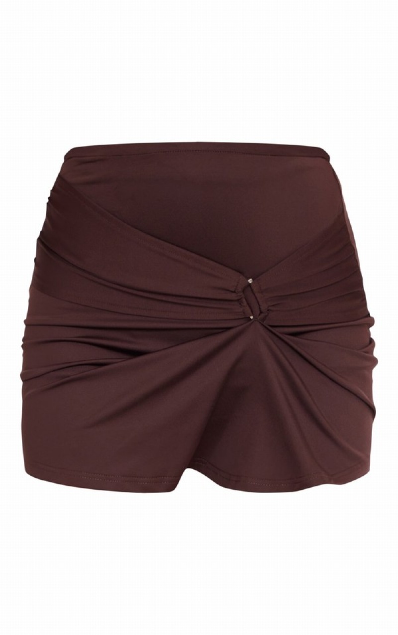 Chocolate Pretty Little Thing Side Ruched Buckle Detail Skirts | CAIJOUR-54