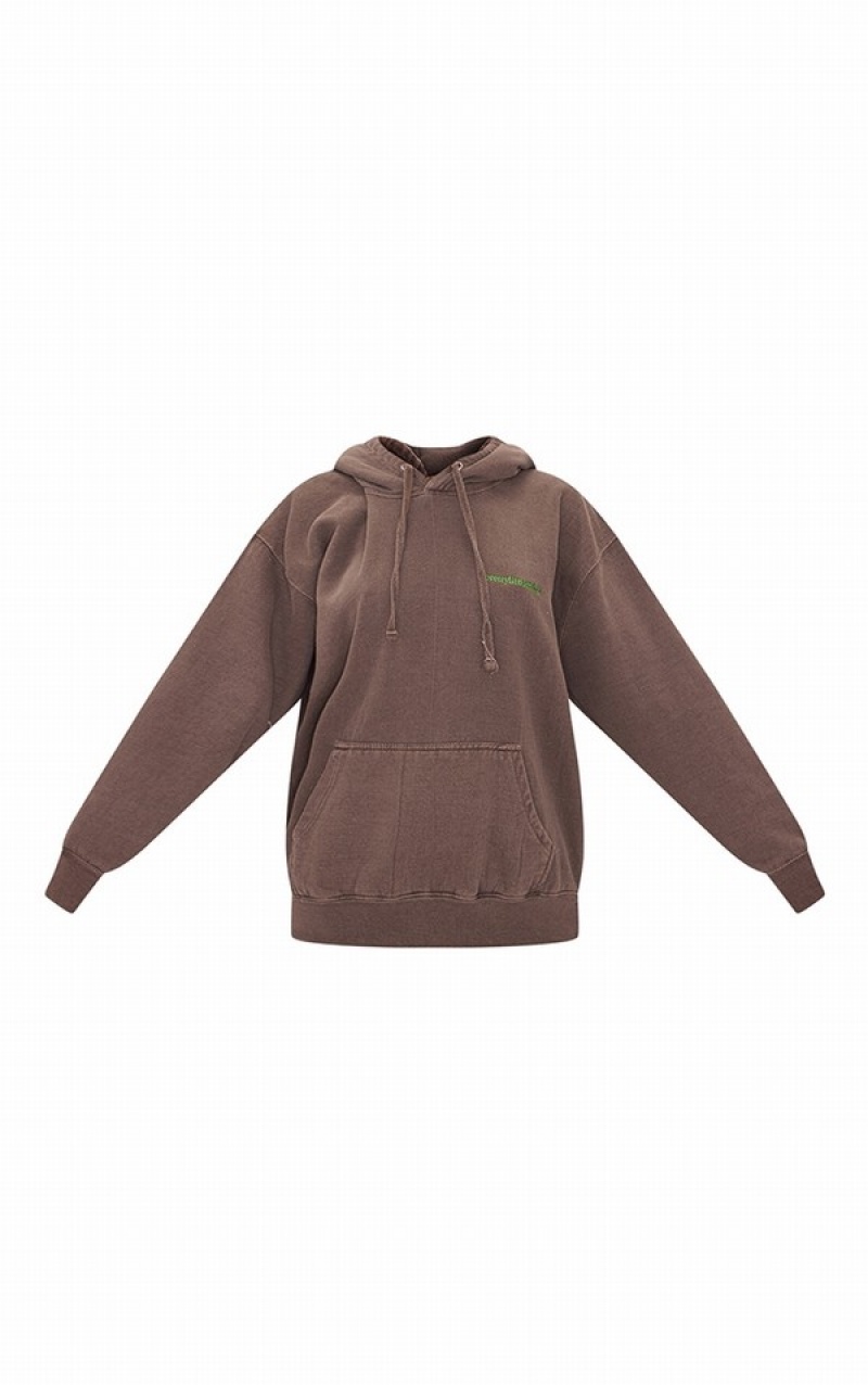 Chocolate Pretty Little Thing Washed Oversized Hoodie | REBAFVN-17