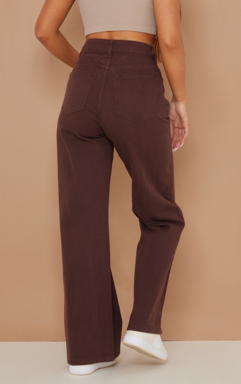 Chocolate Pretty Little Thing Wide Leg Jeans | IWZPGKB-19