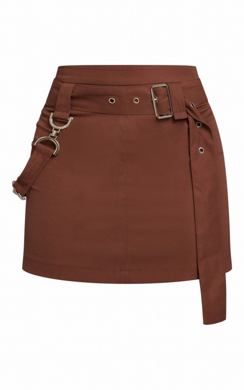 Chocolate Pretty Little Thing Woven Utility Buckle Detail Skirts | YAGXWTL-91