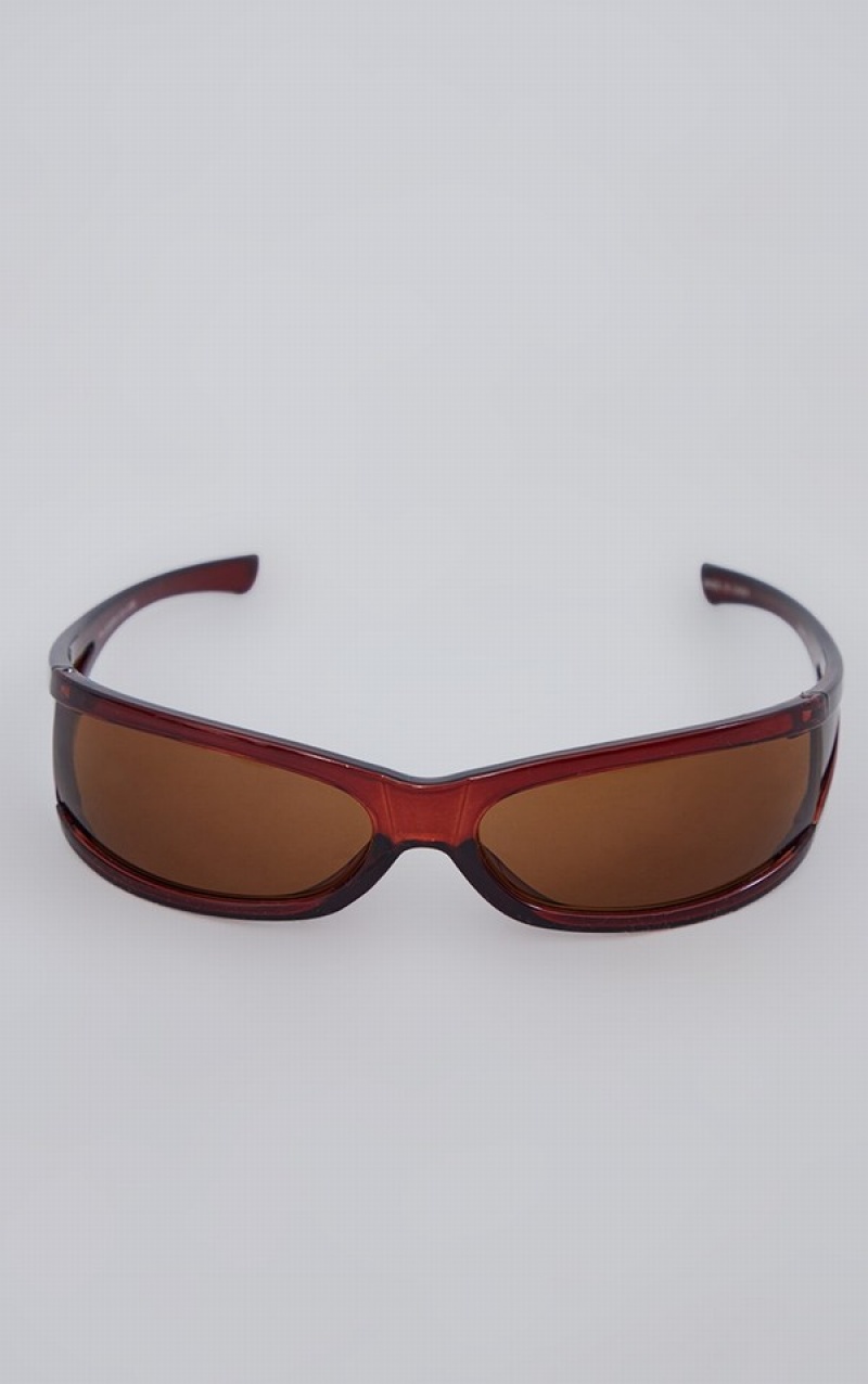 Chocolate Pretty Little Thing Wrap Around Lens Sporty Visor Sunglasses | RQKTMOG-48