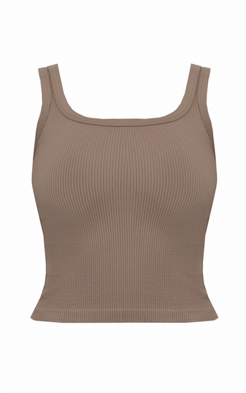 Coffee Pretty Little Thing Coffee Snatched Rib Scoop Tanks | WKISEYZ-34