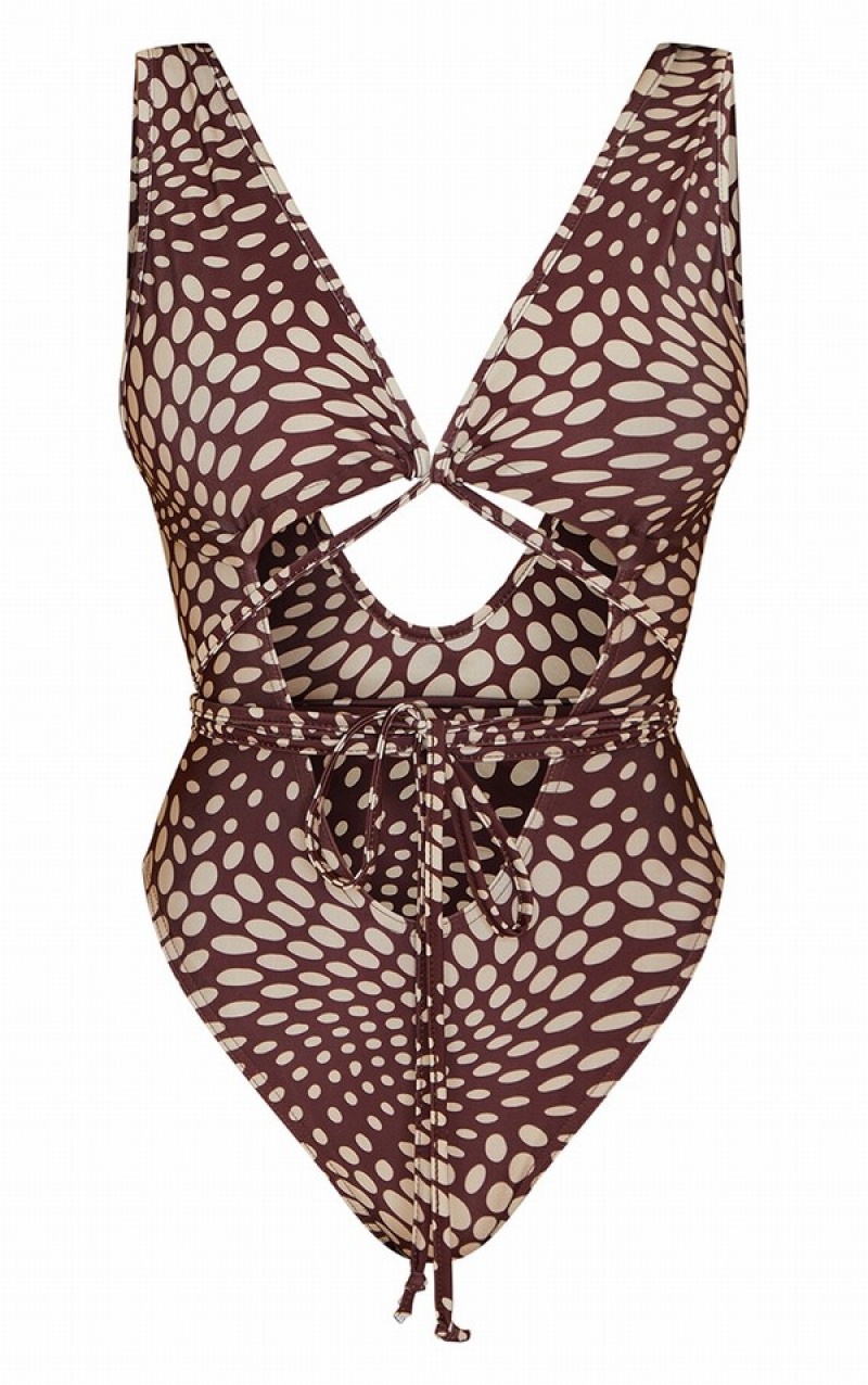 Cream Pretty Little Thing Abstract Polka Dot Cut Out Wrap Around Swimsuits | SKHXWJI-63