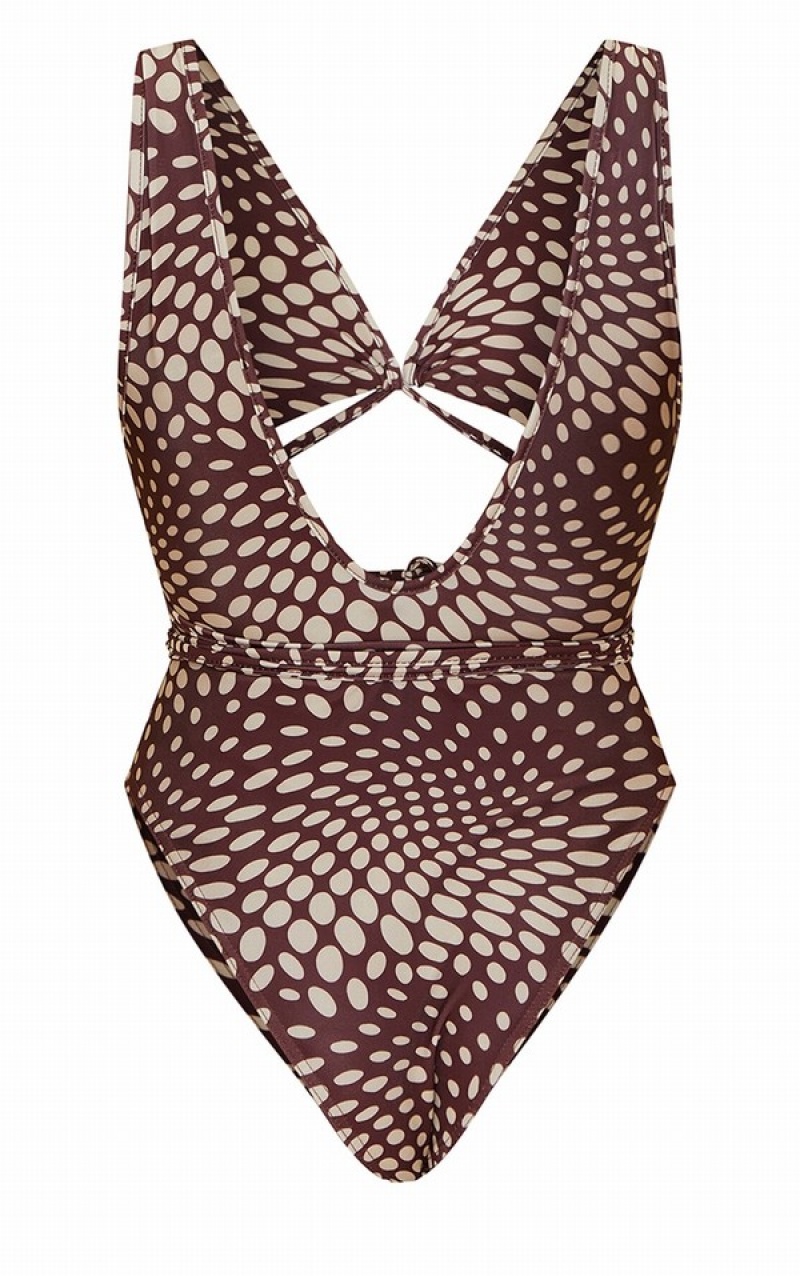 Cream Pretty Little Thing Abstract Polka Dot Cut Out Wrap Around Swimsuits | SKHXWJI-63