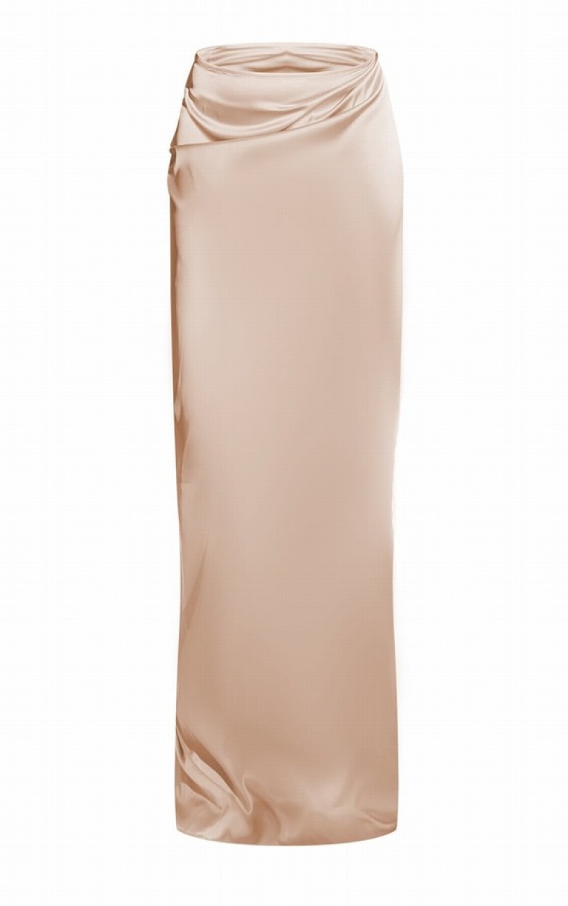 Cream Pretty Little Thing Butter Satin Mid Rise Maxi Skirts | JNRMQGT-16