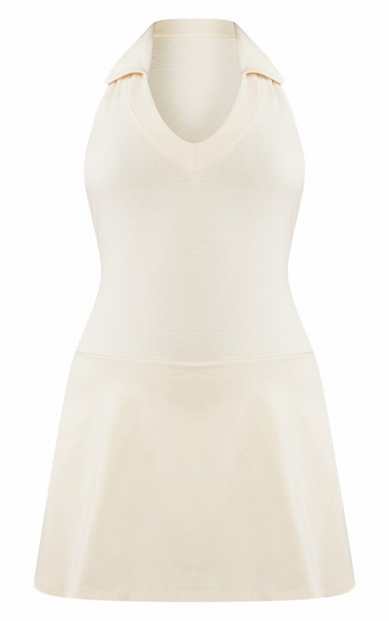 Cream Pretty Little Thing Collar Detail Sleeveless Romper Shorts | PICKYBW-78