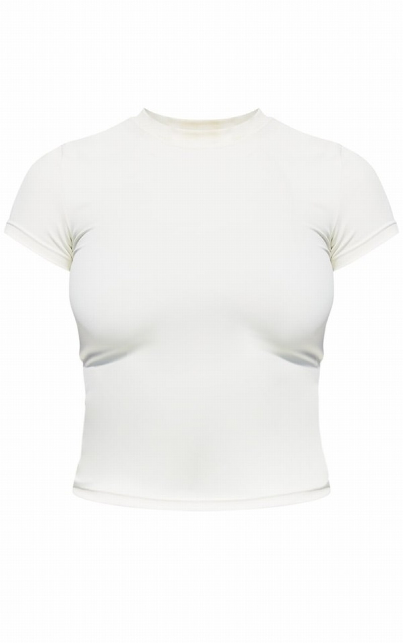 Cream Pretty Little Thing Contour Sculpt Sleeve T-shirts | TJDGYCR-52