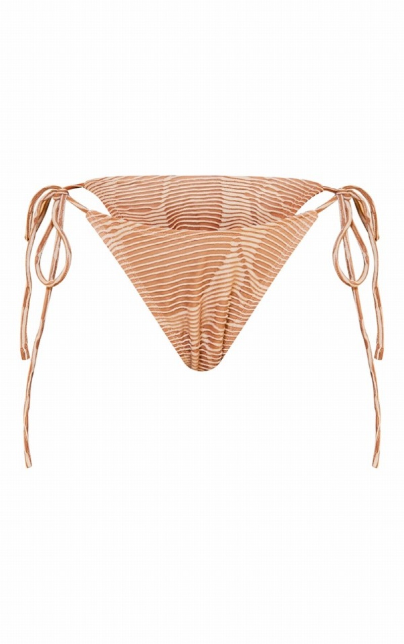 Cream Pretty Little Thing Contrast TextuRib Tie Side Bikini Bottoms | UOTJKWA-76