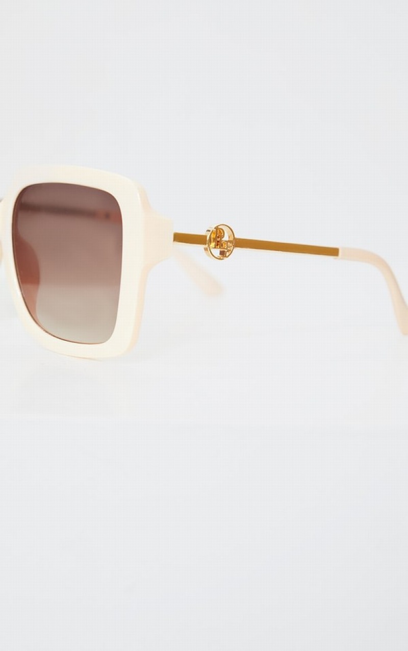 Cream Pretty Little Thing Creamnded Oversized Square Sunglasses | GEZYNLC-12