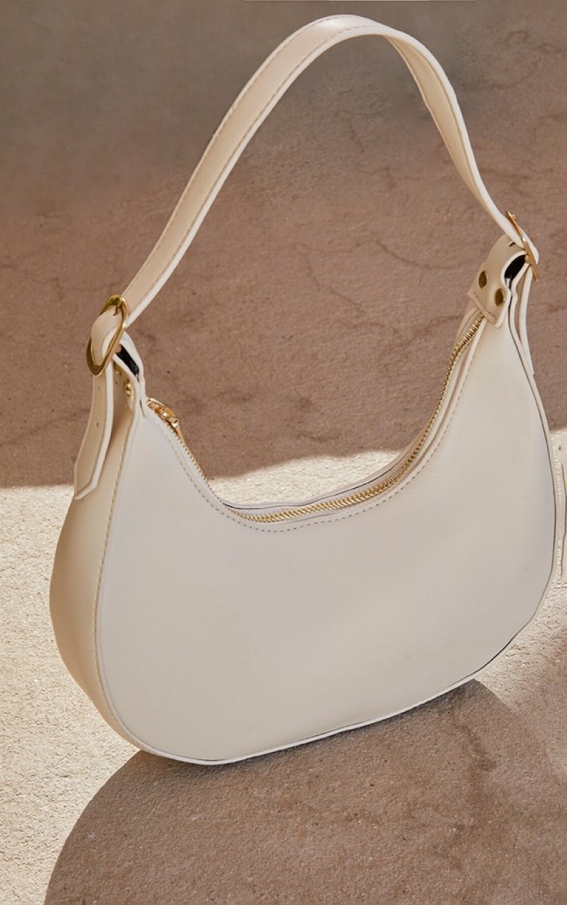 Cream Pretty Little Thing Curved PU Shoulder Bags | WMVCFUG-07