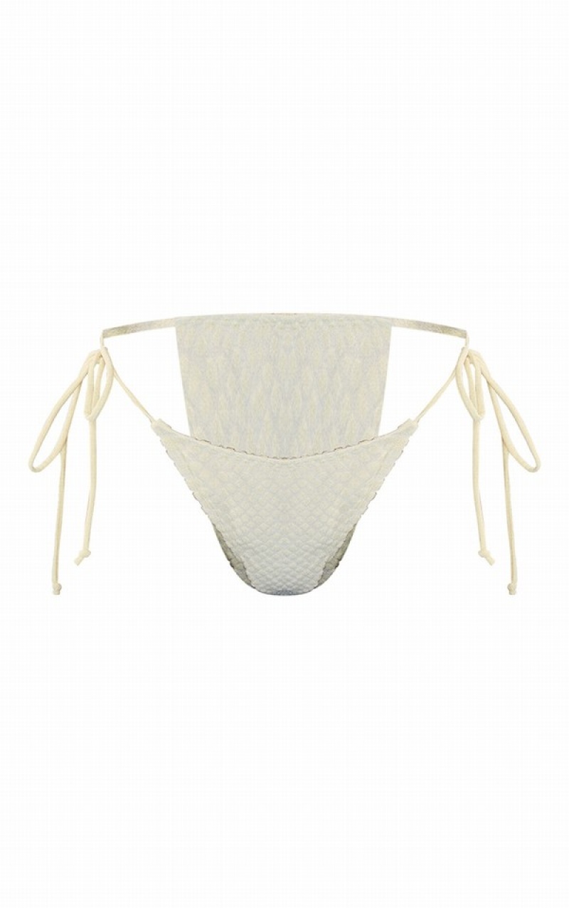 Cream Pretty Little Thing Devore Tie Side Bikini Bottoms | INQXHDV-21