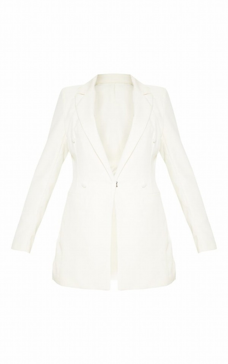 Cream Pretty Little Thing Double Breasted Woven Blazers | LKRIZGH-28