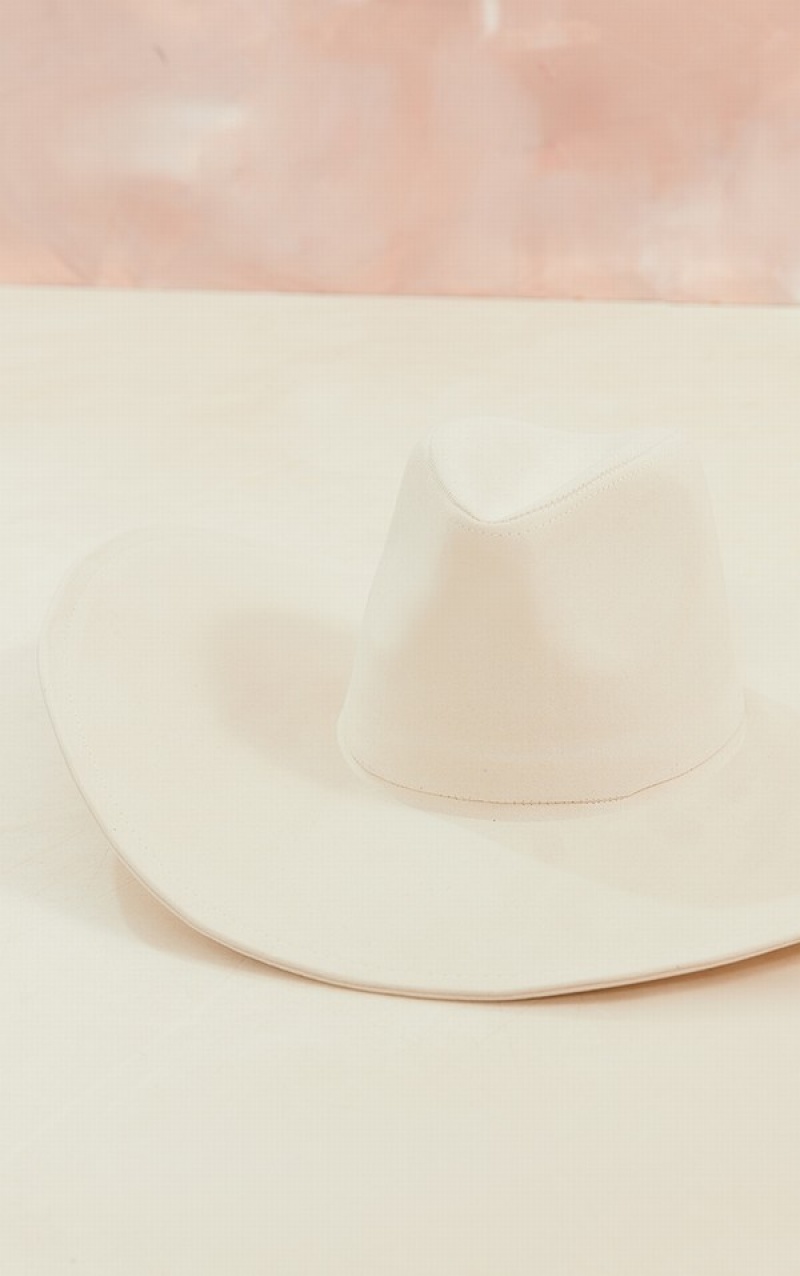 Cream Pretty Little Thing Faux Suede Extra Wide Brim Fedora Hats | VBHIGSR-31