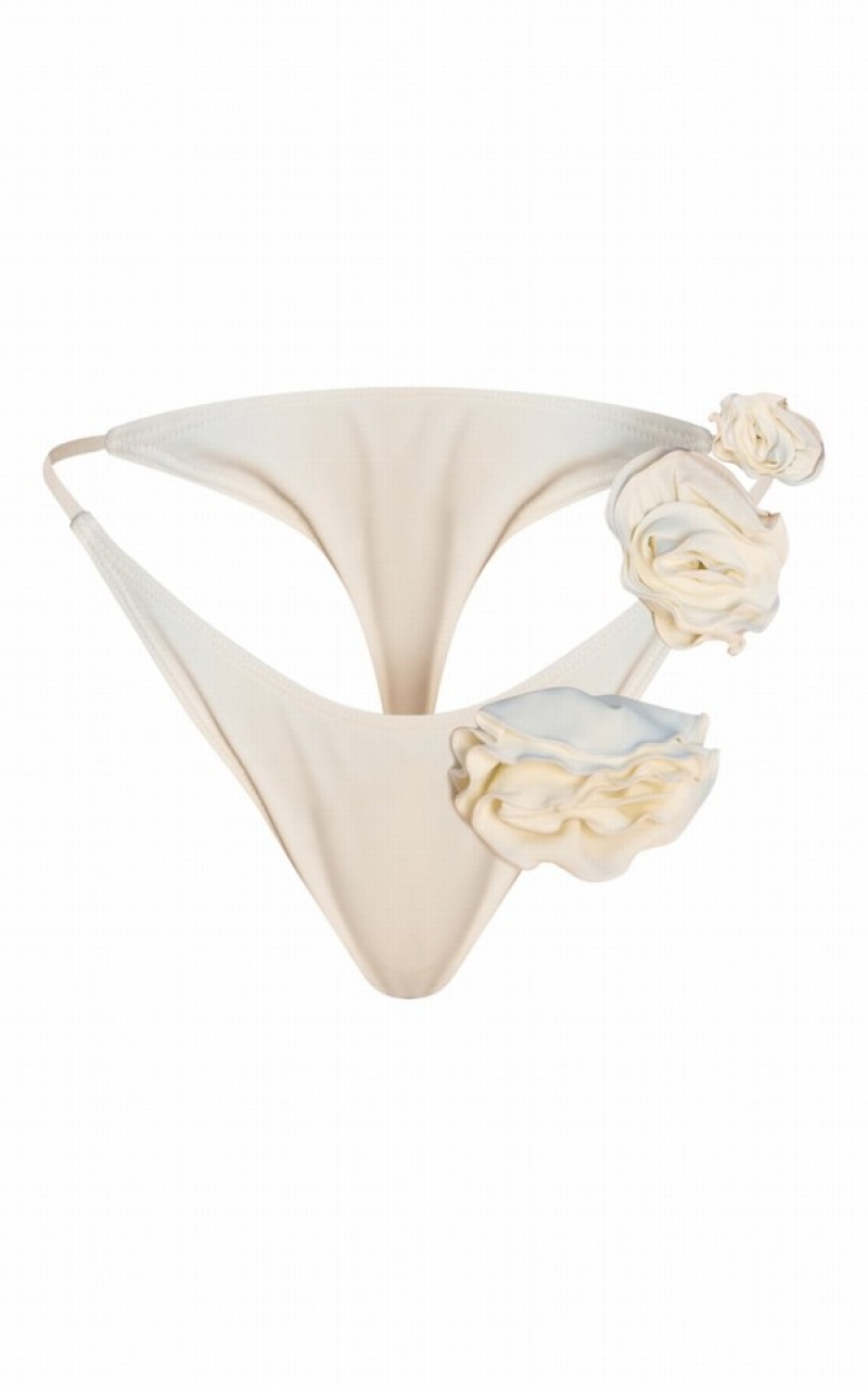 Cream Pretty Little Thing Flower Detail Bikini Bottoms | BELKSMG-30