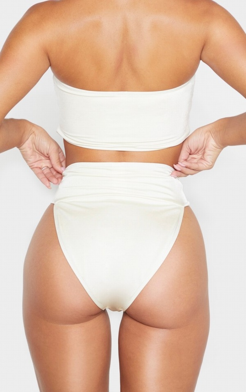 Cream Pretty Little Thing HammeTrim High Waist Bikini Bottoms | XSDANOW-59