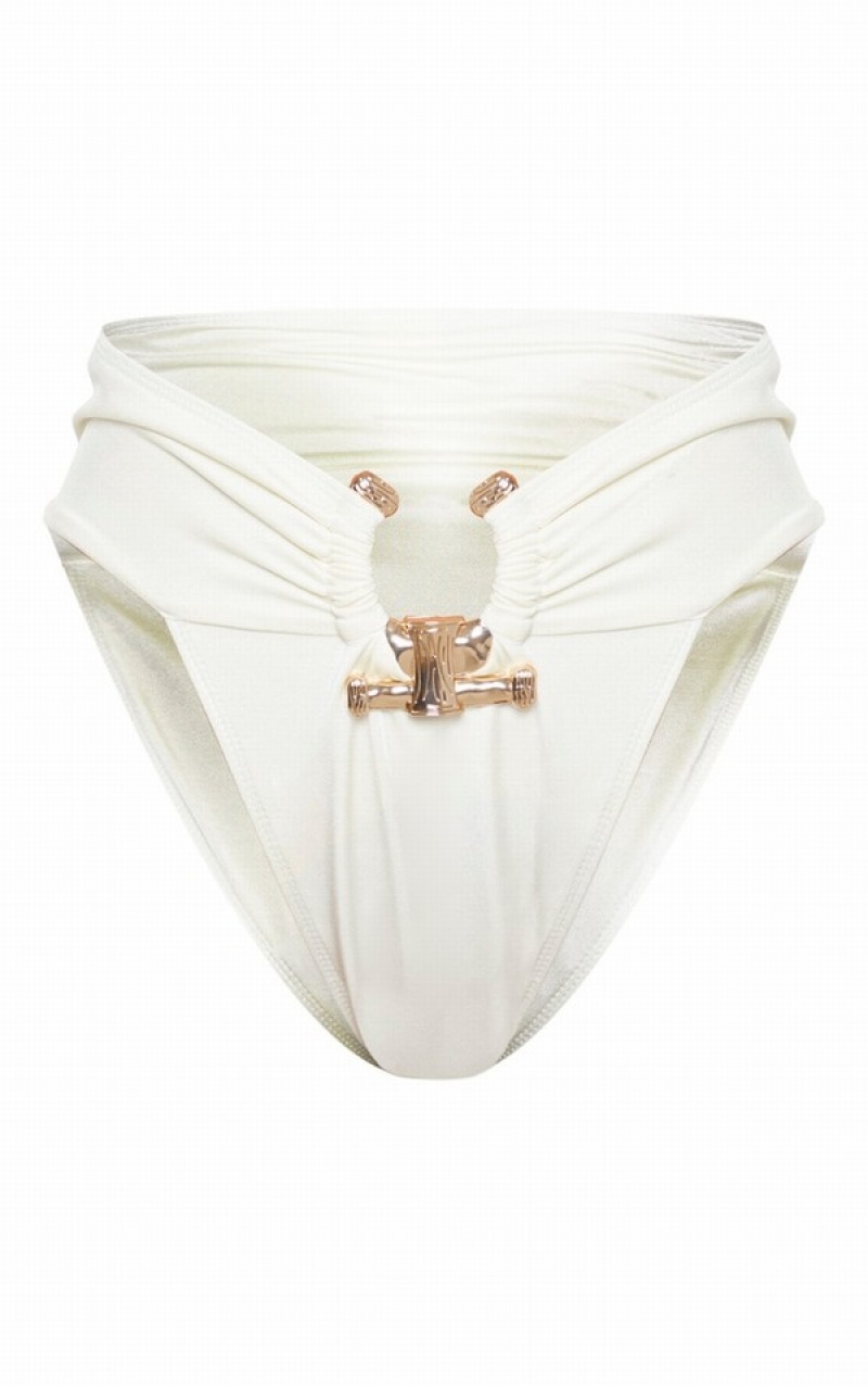 Cream Pretty Little Thing HammeTrim High Waist Bikini Bottoms | XSDANOW-59