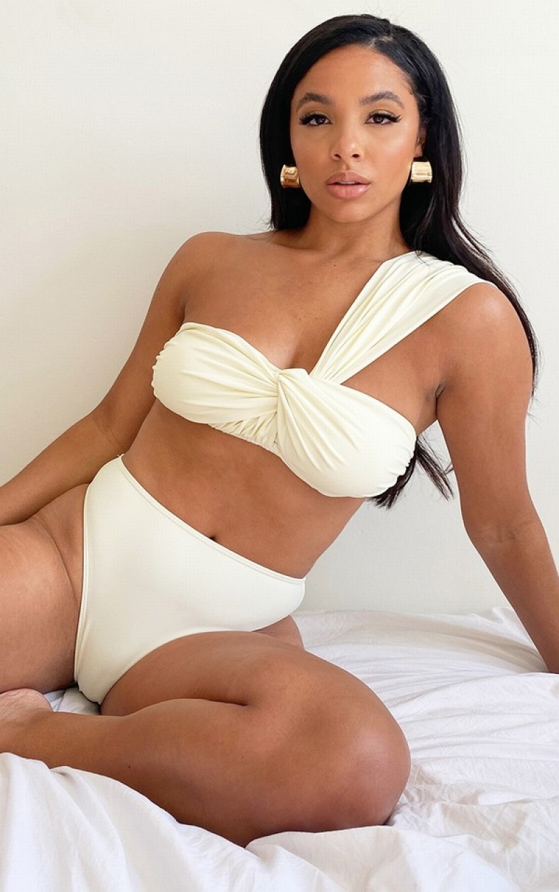 Cream Pretty Little Thing High Waist Bikini Bottoms | VQUWOFY-53