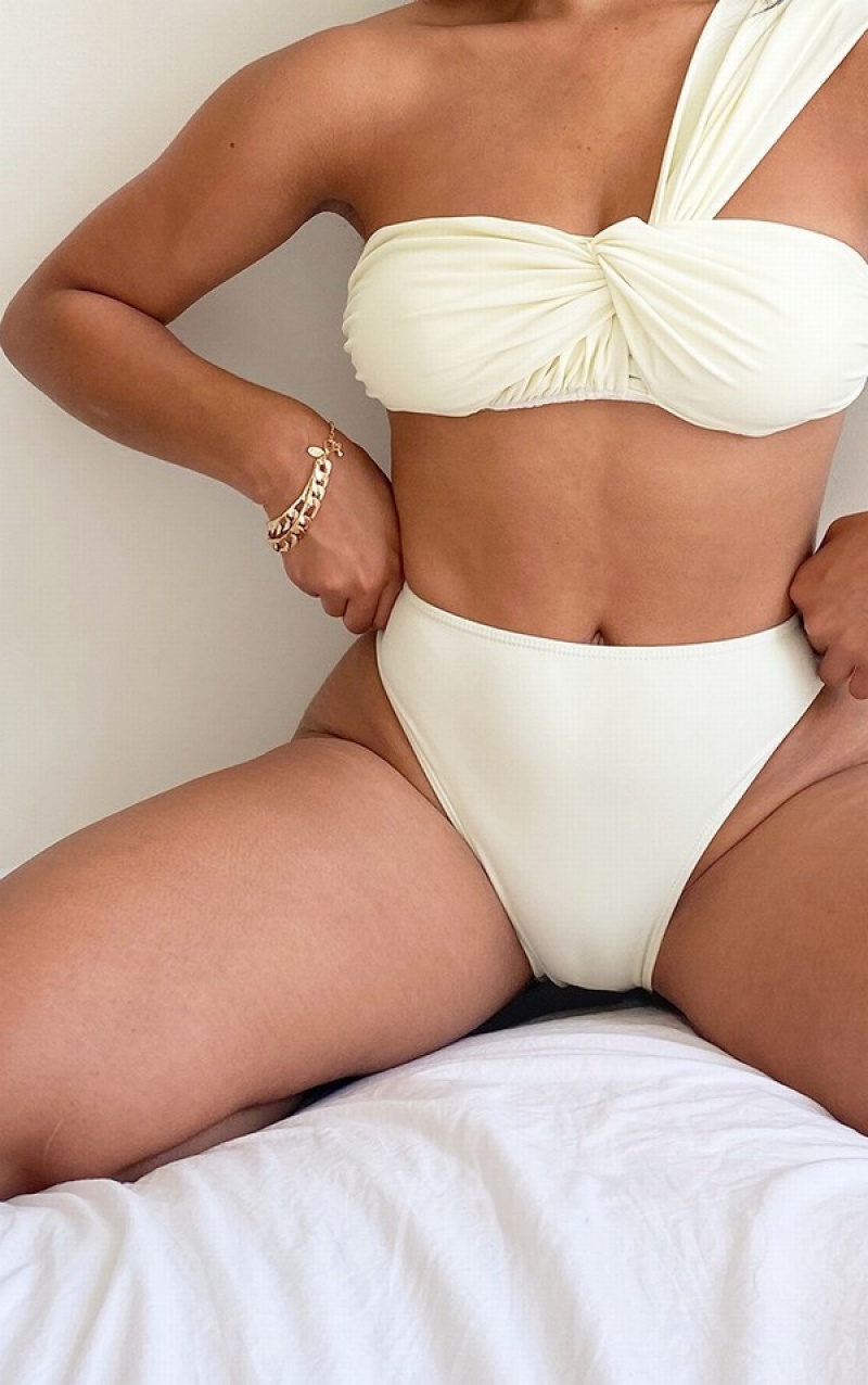 Cream Pretty Little Thing High Waist Bikini Bottoms | VQUWOFY-53