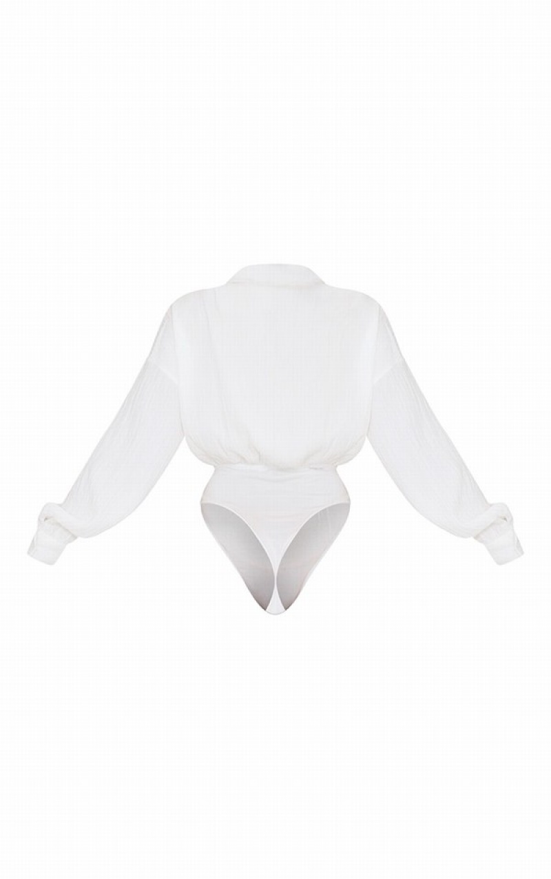 Cream Pretty Little Thing Linen Look Draped Bodysuits | ECPLHAR-23