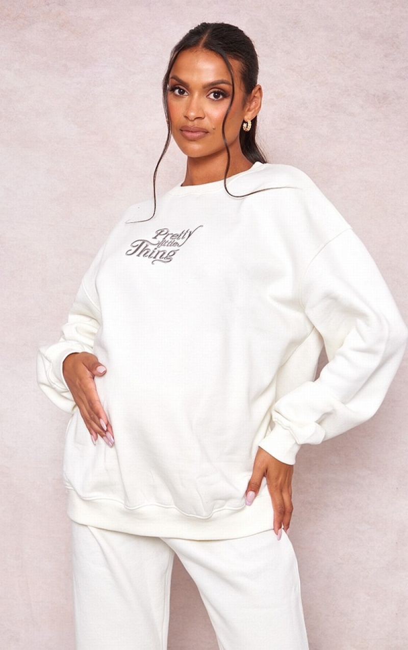 Cream Pretty Little Thing Maternity Plt EmbroideOversized Sweatshirts | WGRCEUJ-62