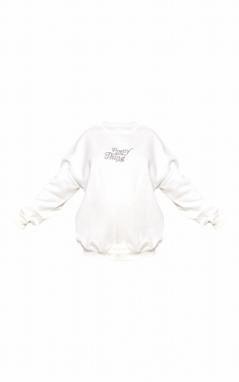 Cream Pretty Little Thing Maternity Plt EmbroideOversized Sweatshirts | WGRCEUJ-62