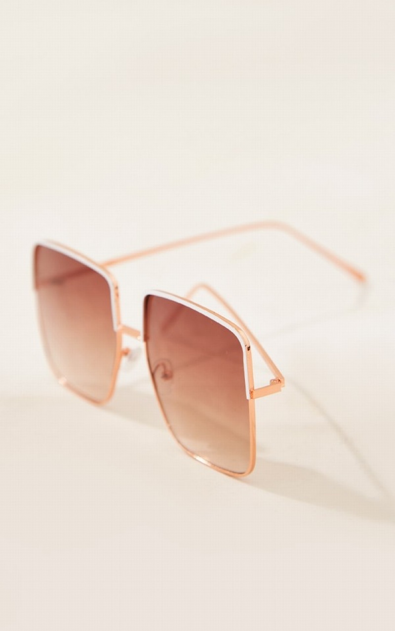 Cream Pretty Little Thing Metal Oversized Square Frame Sunglasses | ANPHOGF-19