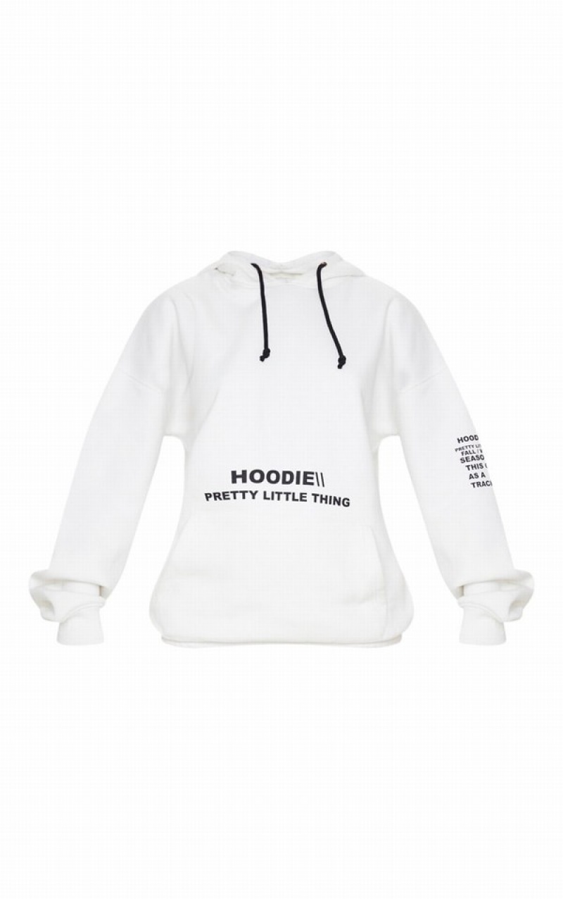 Cream Pretty Little Thing Oversized Graphic Printed Pocket Front Hoodie | ZVJELRT-73