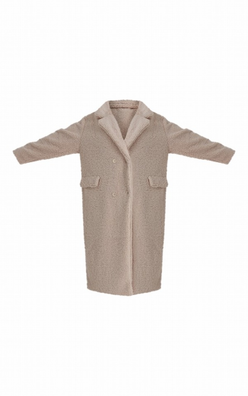 Cream Pretty Little Thing PLT Label Plus Longline Borg Coats | OVHXGAQ-32