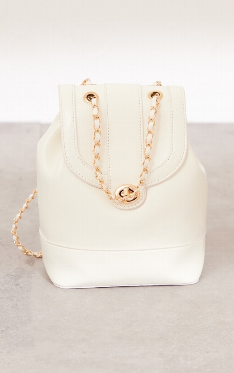 Cream Pretty Little Thing PU Chain Strap Backpacks | ZAJSGPI-65