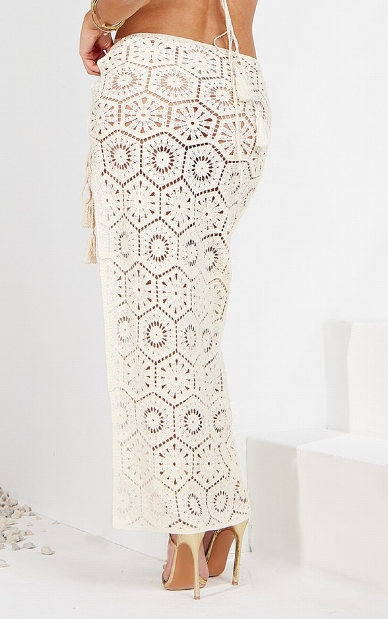 Cream Pretty Little Thing Patterned Crochet Knit Maxi Skirts | BHGRZTF-72