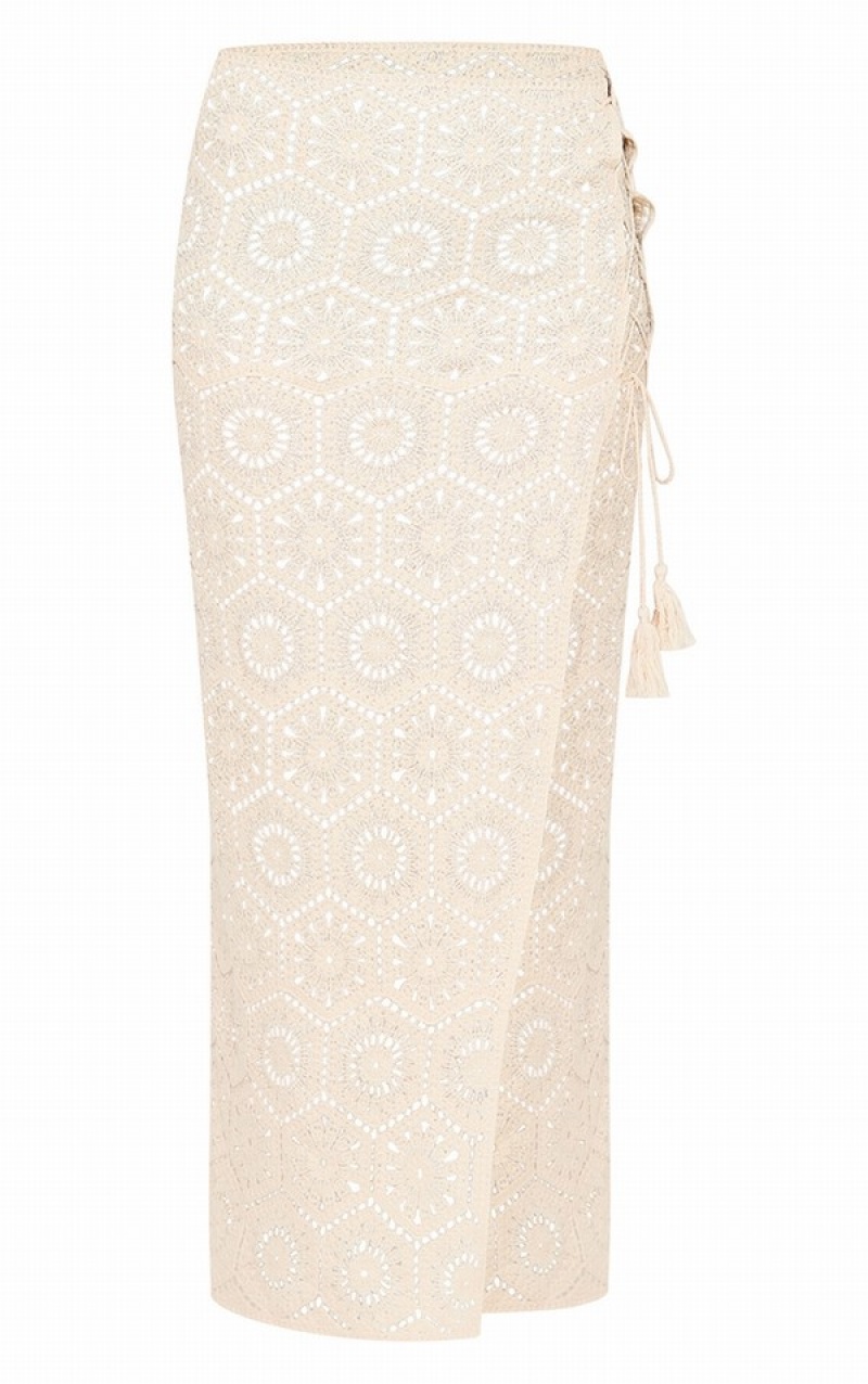 Cream Pretty Little Thing Patterned Crochet Knit Maxi Skirts | BHGRZTF-72