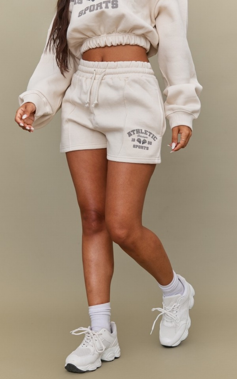 Cream Pretty Little Thing Petite Athletic Sports Shorts | DPOWENR-67