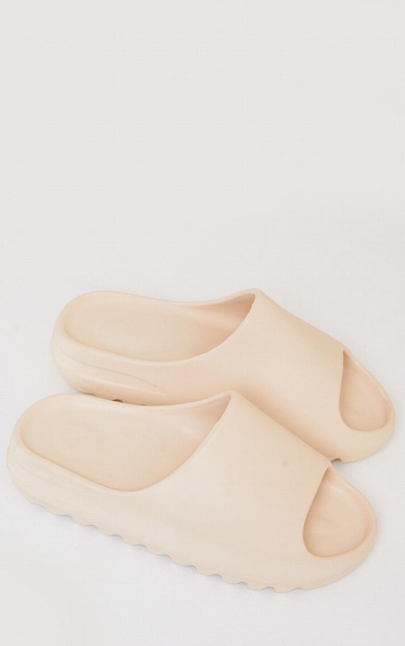 Cream Pretty Little Thing Rubber Ribbed Sole Slides | NJDOXEY-61