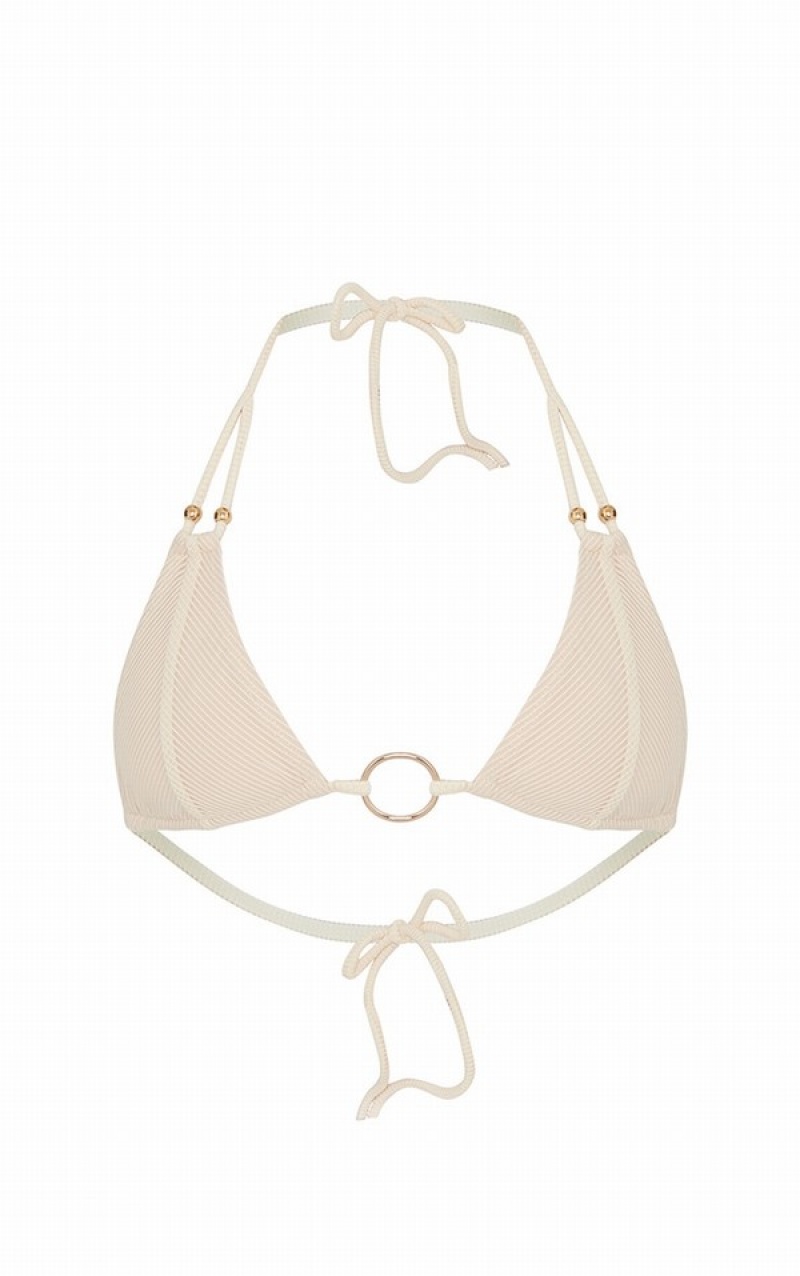 Cream Pretty Little Thing Sheer Ribbed O Bikini Tops | JWKLTDA-27