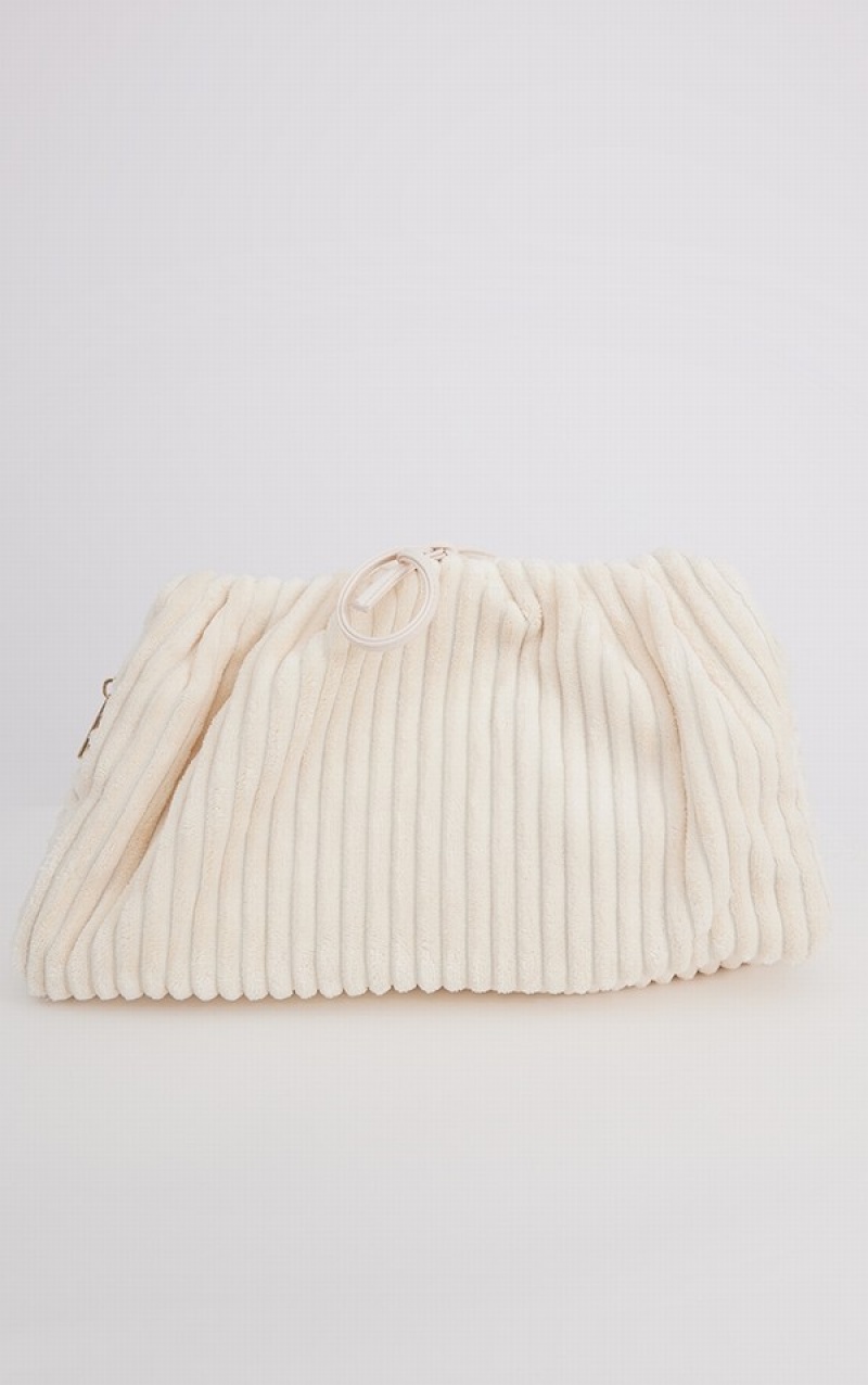 Cream Pretty Little Thing Soft Rib Slouchy Clutch Bags | GEBNTSF-26