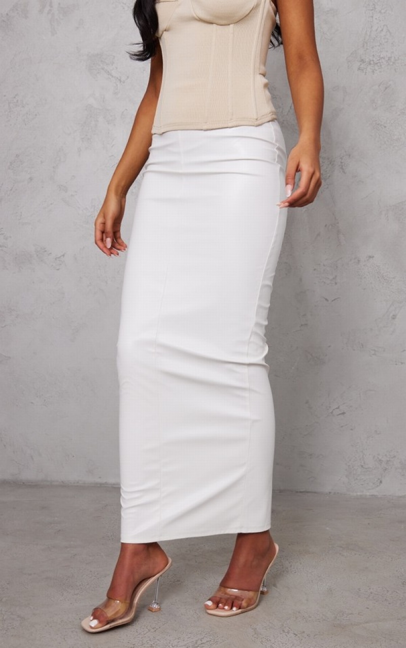 Cream Pretty Little Thing Tall Pu Maxi Skirts | UDXLGNQ-65