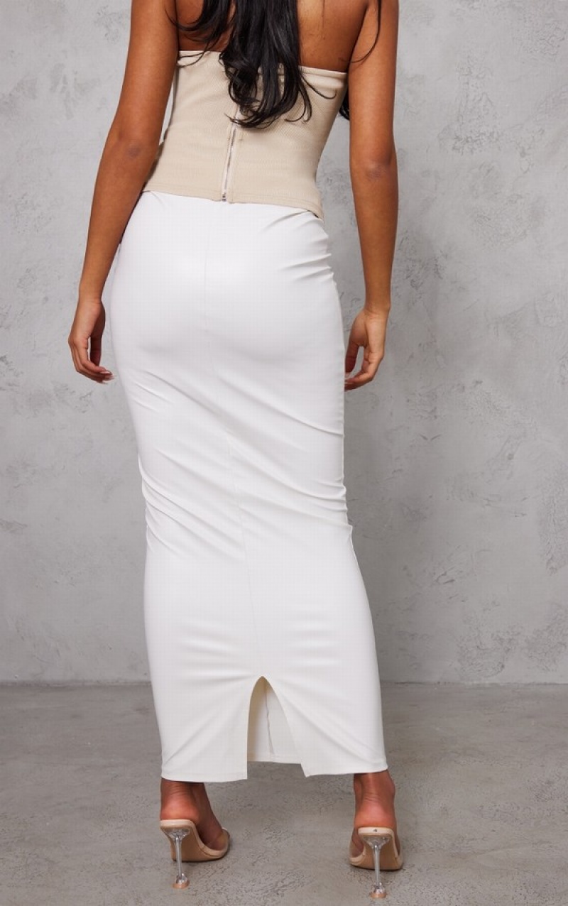 Cream Pretty Little Thing Tall Pu Maxi Skirts | UDXLGNQ-65