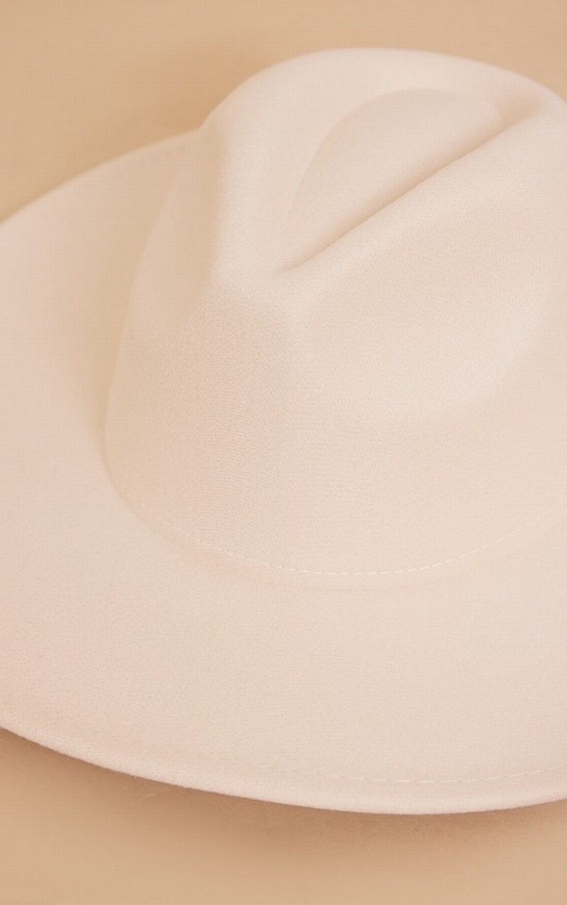 Cream Pretty Little Thing Wide Brim Fedora Hats | THGORPV-69