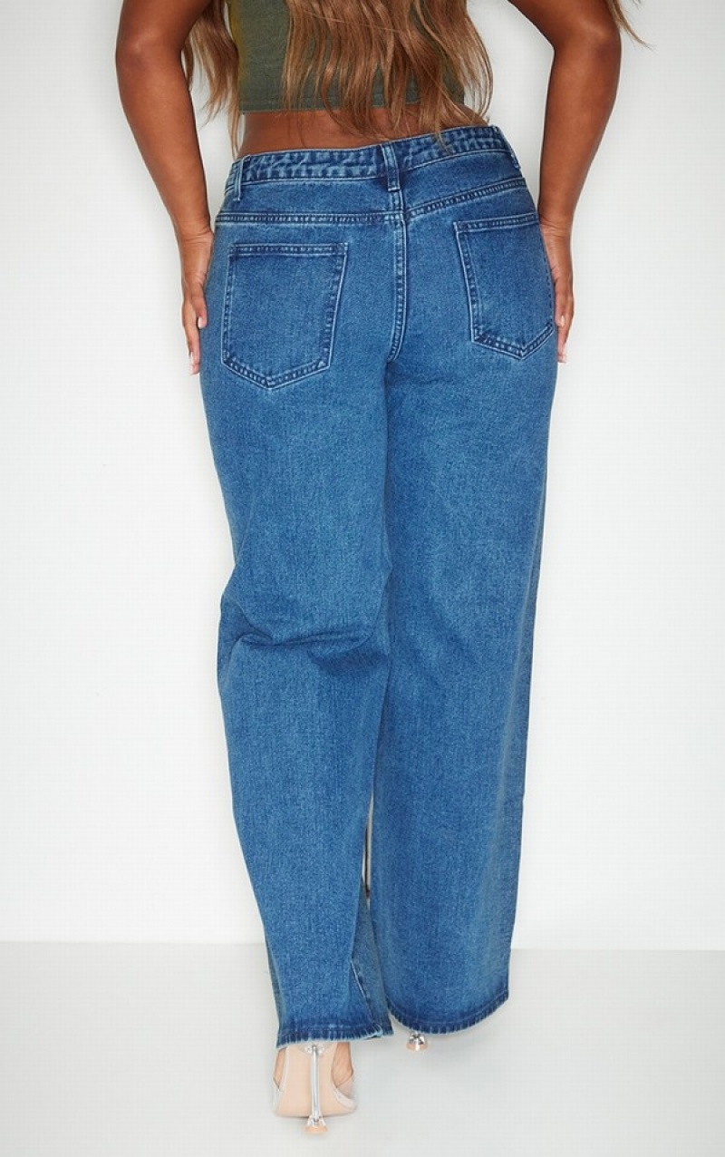 Dark Blue Pretty Little Thing Shape Washed Wide Leg Jeans | QTLCRJU-58