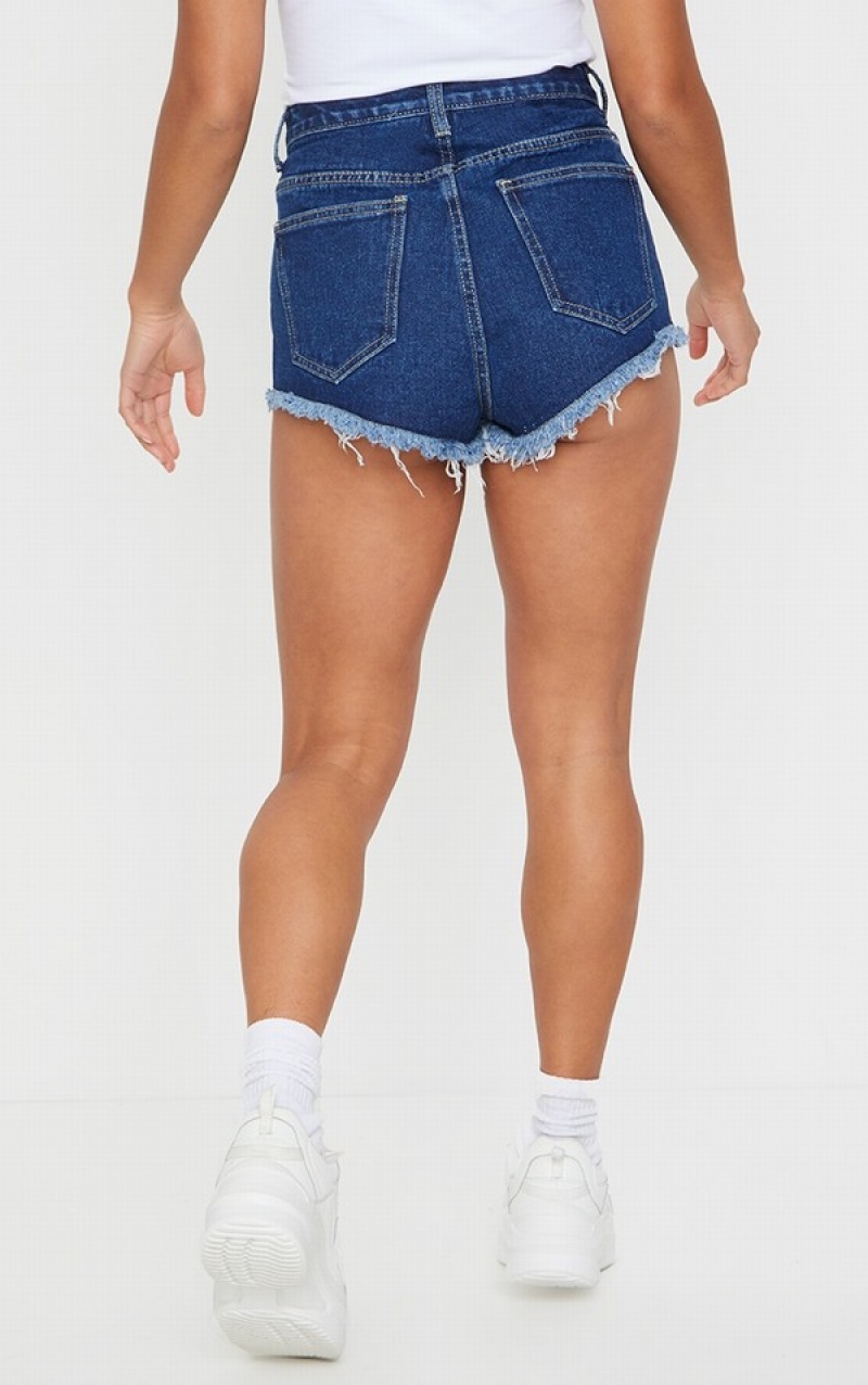 Dark Blue / Wash Pretty Little Thing Petite Wash Frayed Hem Shorts | ZIJDFCK-14