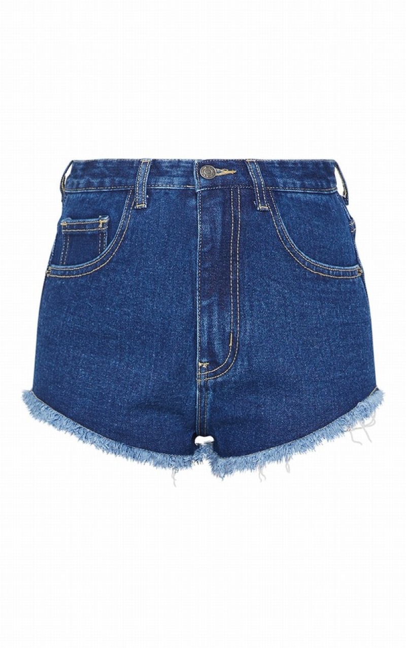 Dark Blue / Wash Pretty Little Thing Petite Wash Frayed Hem Shorts | ZIJDFCK-14