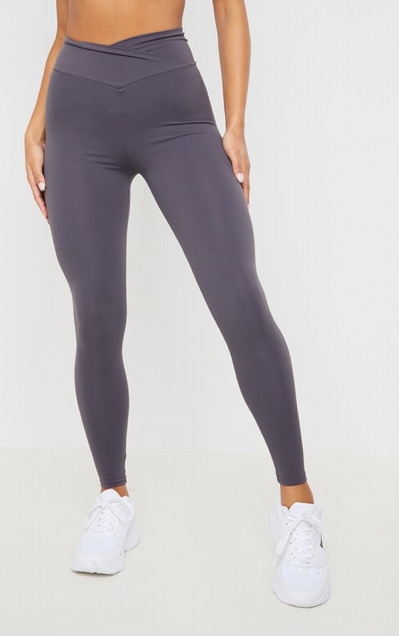 Dark Grey Pretty Little Thing Sculpt Luxe Ruched Bum Gym Leggings | RZWCVGU-35