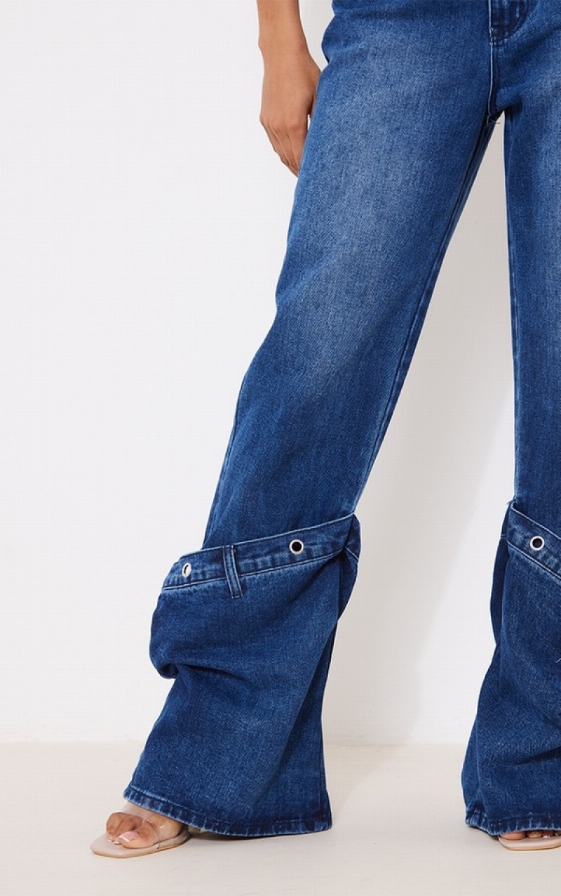 Dark Indigo Pretty Little Thing Indigo Eyelet Detail gy Boyfriend Jeans | NSZOTKI-37