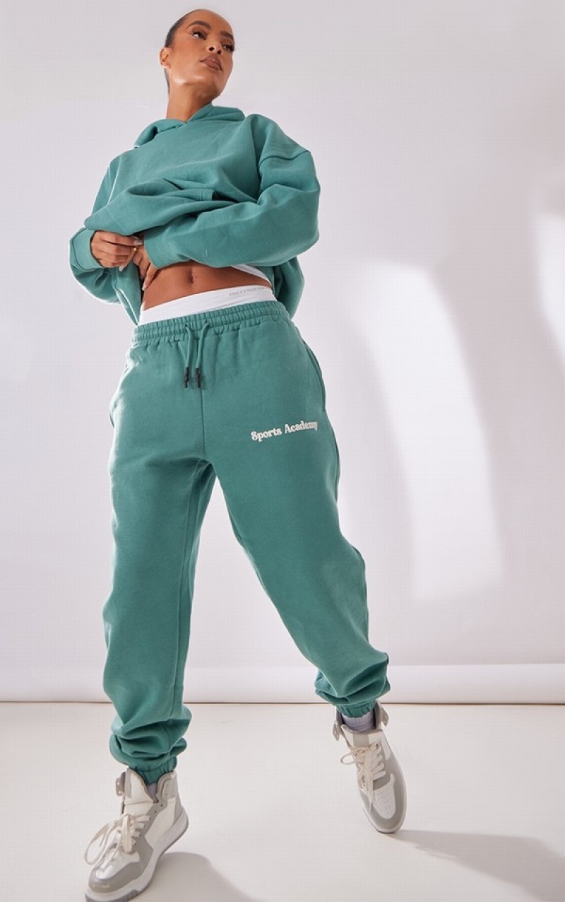 Dark Turquoise Pretty Little Thing Premium Teal Sports Academy Puff Print Oversized Hoodie | QOYVLEW-20