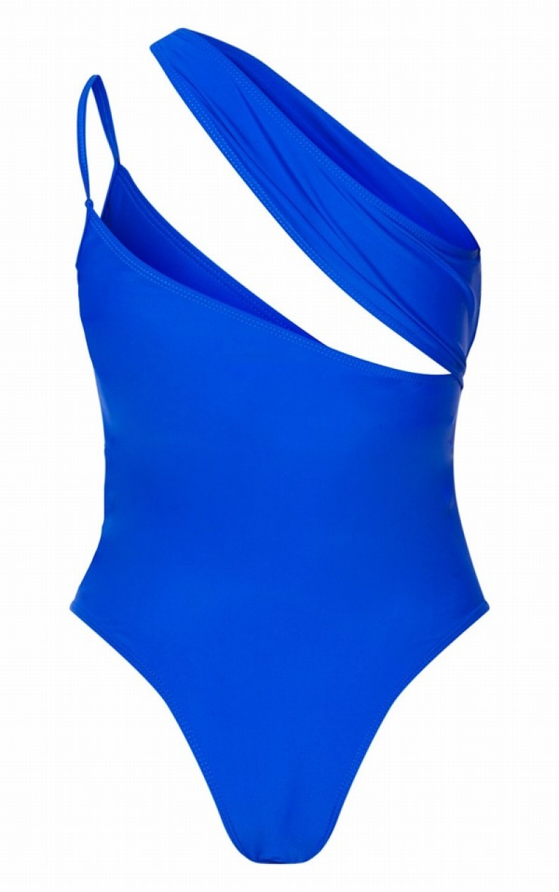 Deep Blue Pretty Little Thing Cobalt Asymmetric Double Strap Swimsuits | ELJQAXN-57