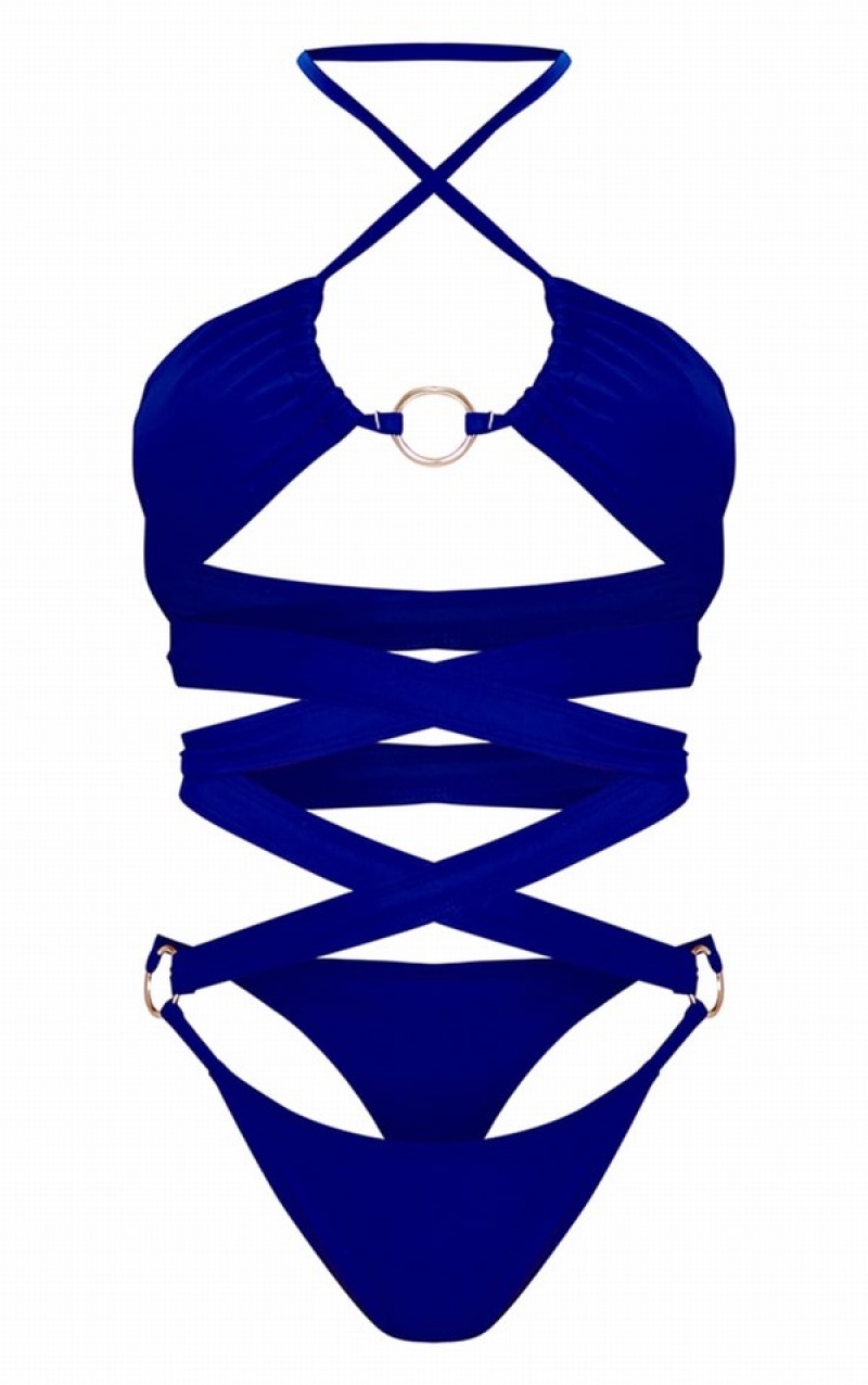 Deep Blue Pretty Little Thing Cobalt O-ring Cut Out Swimsuits | OTUAWNV-40