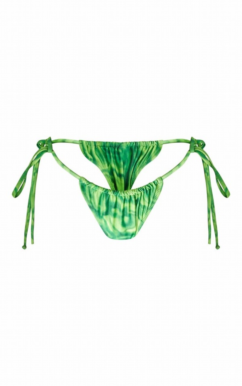 Deep Green Pretty Little Thing Abstract Print Adjustable String Tie Bikini Bottoms | BFCIDRW-08