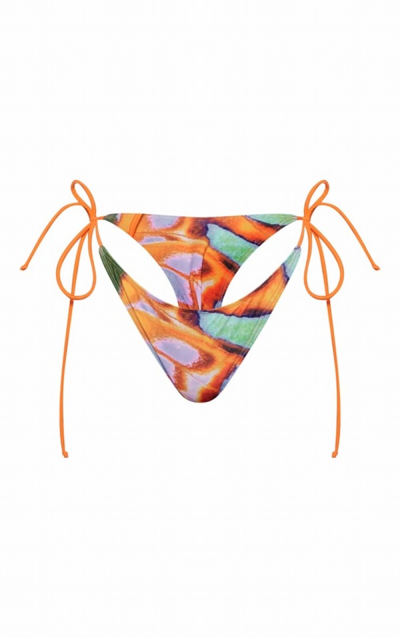 Deep Orange Pretty Little Thing Deep Butterfly Print Tie Side Bikini Bottoms | EFSLDZG-76