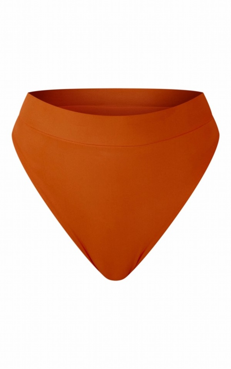 Deep Orange Pretty Little Thing Deep Mix Match Elasticated High Waist High Leg Bikini Bottoms | CTYZWPJ-41