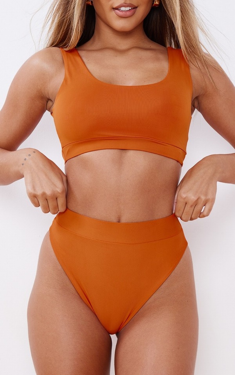 Deep Orange Pretty Little Thing Deep Mix Match Elasticated High Waist High Leg Bikini Bottoms | CTYZWPJ-41